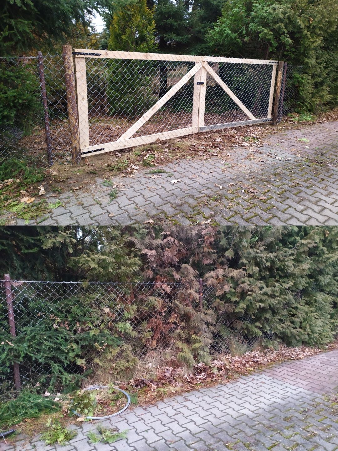 Brama na plac budowy z siatki leśnej, ogrodzenia tymczasowe