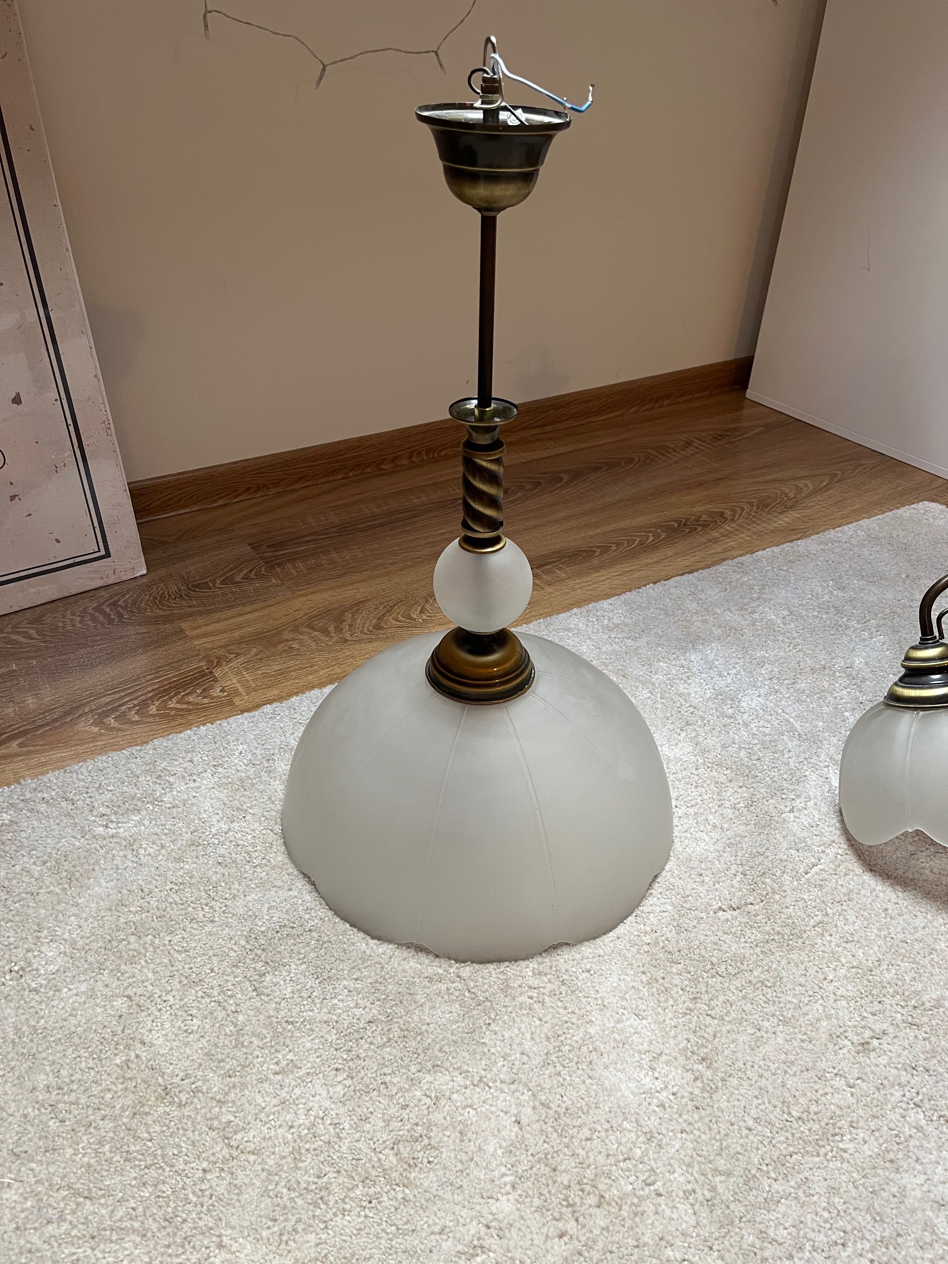 Zestaw 2 lampy - Lampa mosiężna pojedyncza i potrójna w starym stylu