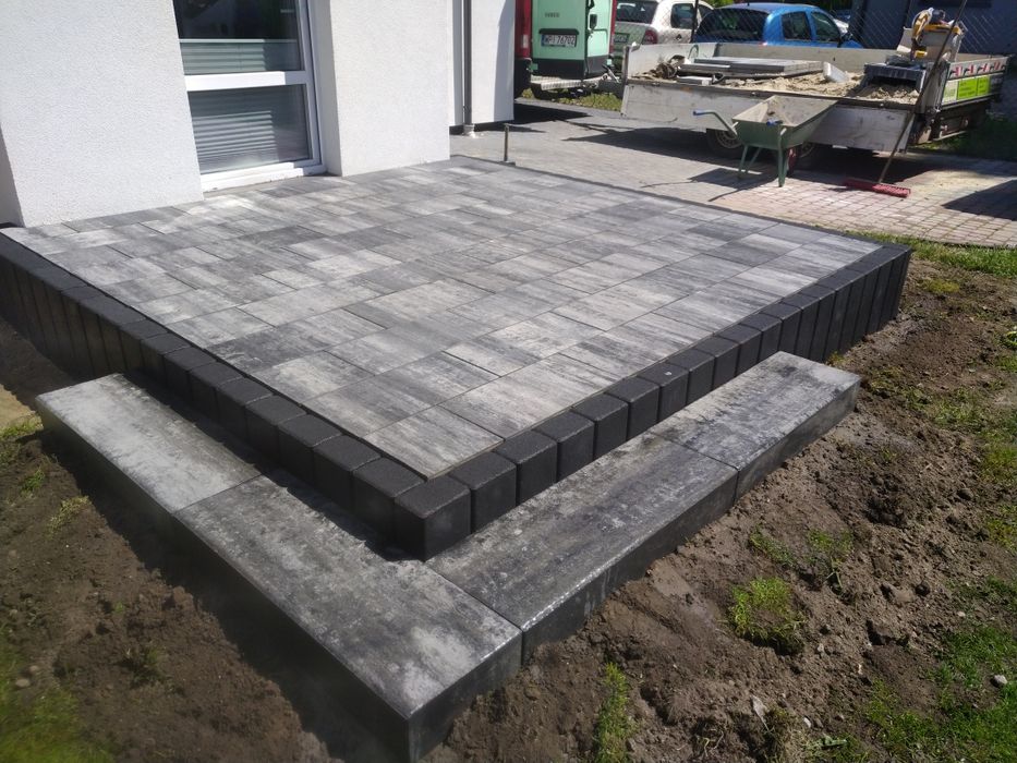 Tarasy, płyty tarasowe, układanie kostki brukowej, schody