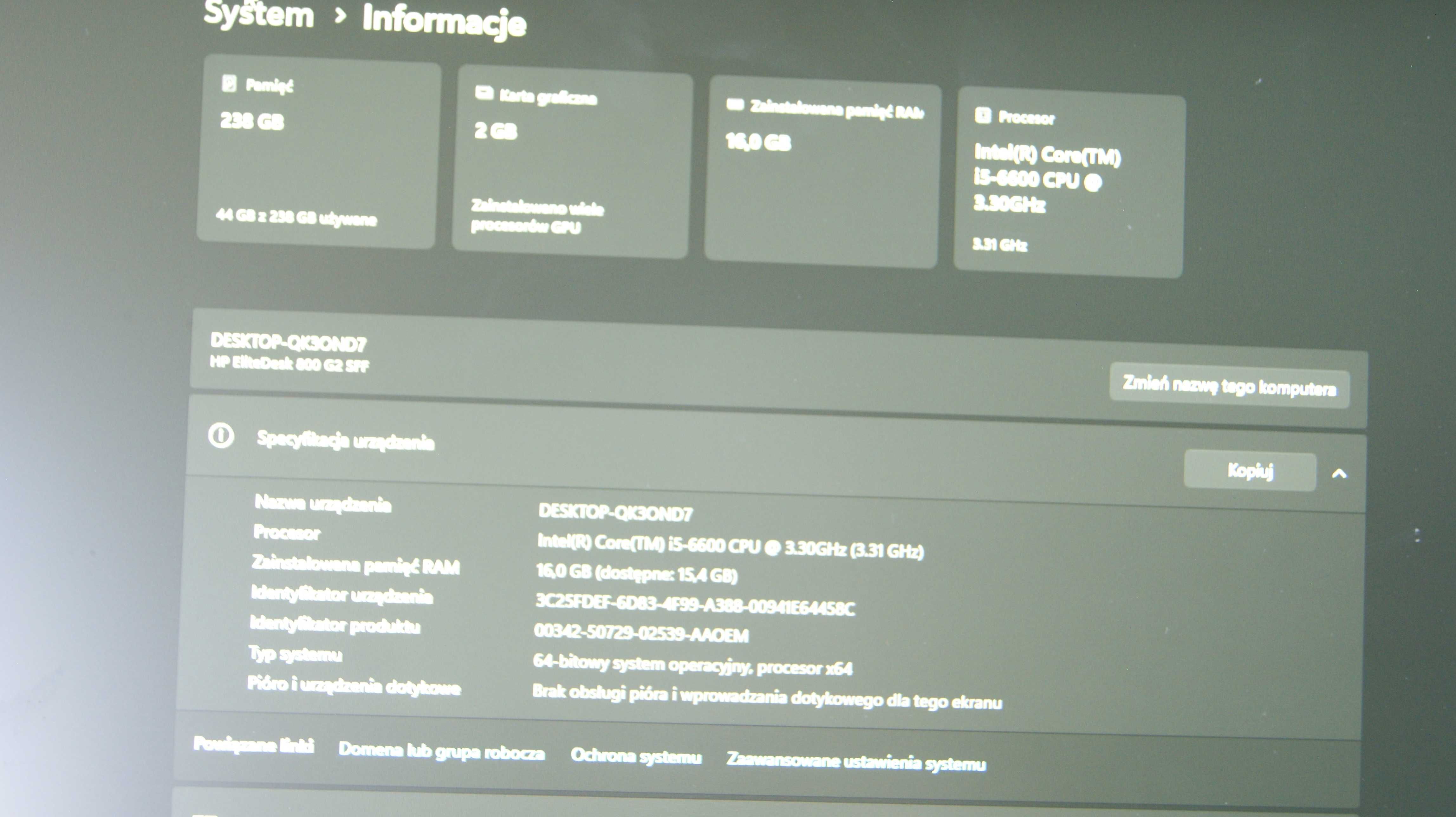 Komputer Windows 11, 16gb ram, dysk SSD