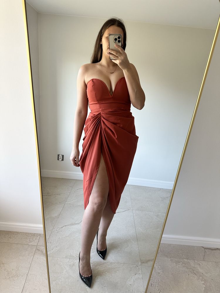 Sukienka gorsetowa midi z rozcięciem prettylittlething 40 wesele ślub