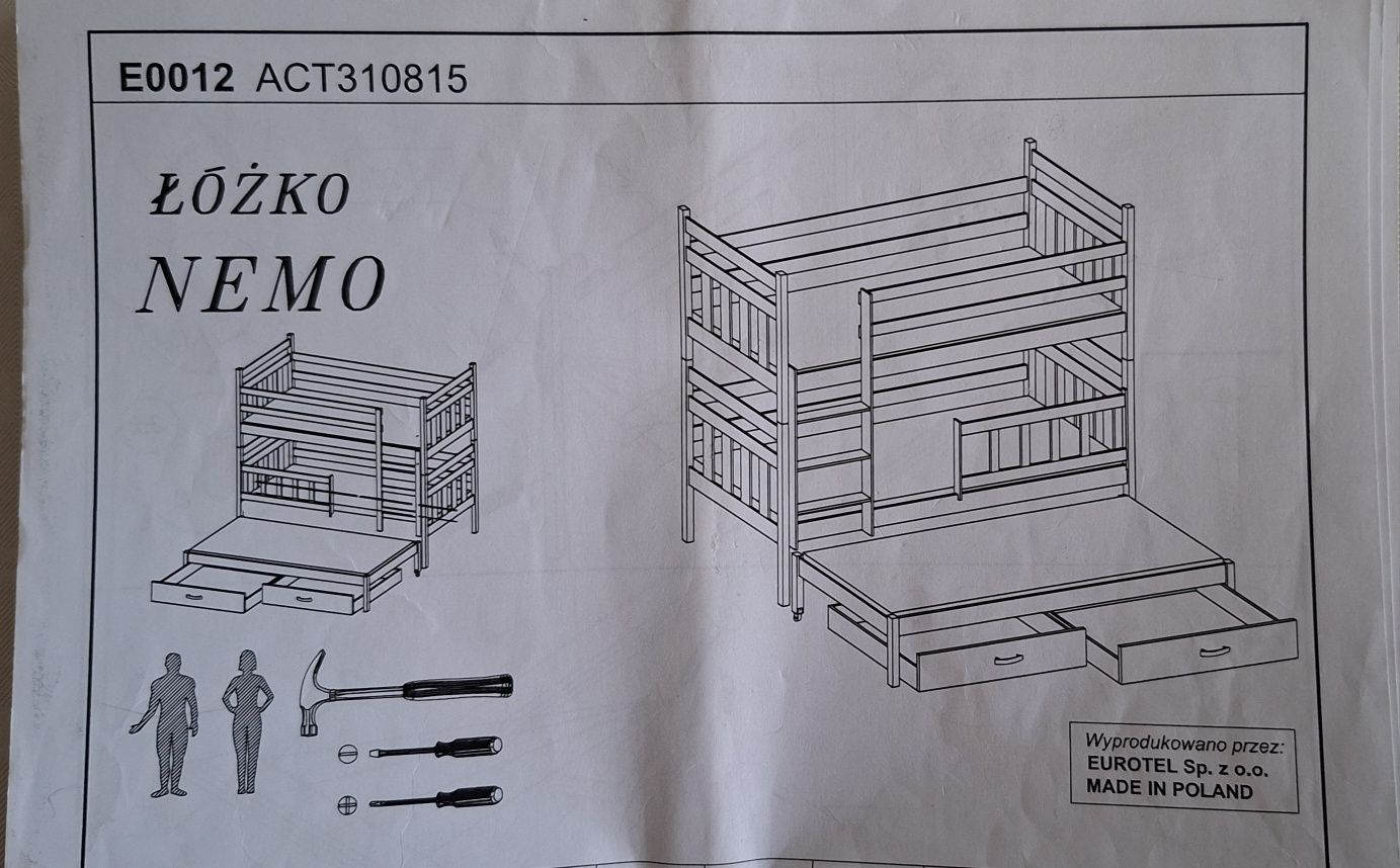 Łóżko piętrowe, 3 osobowe, szuflady
