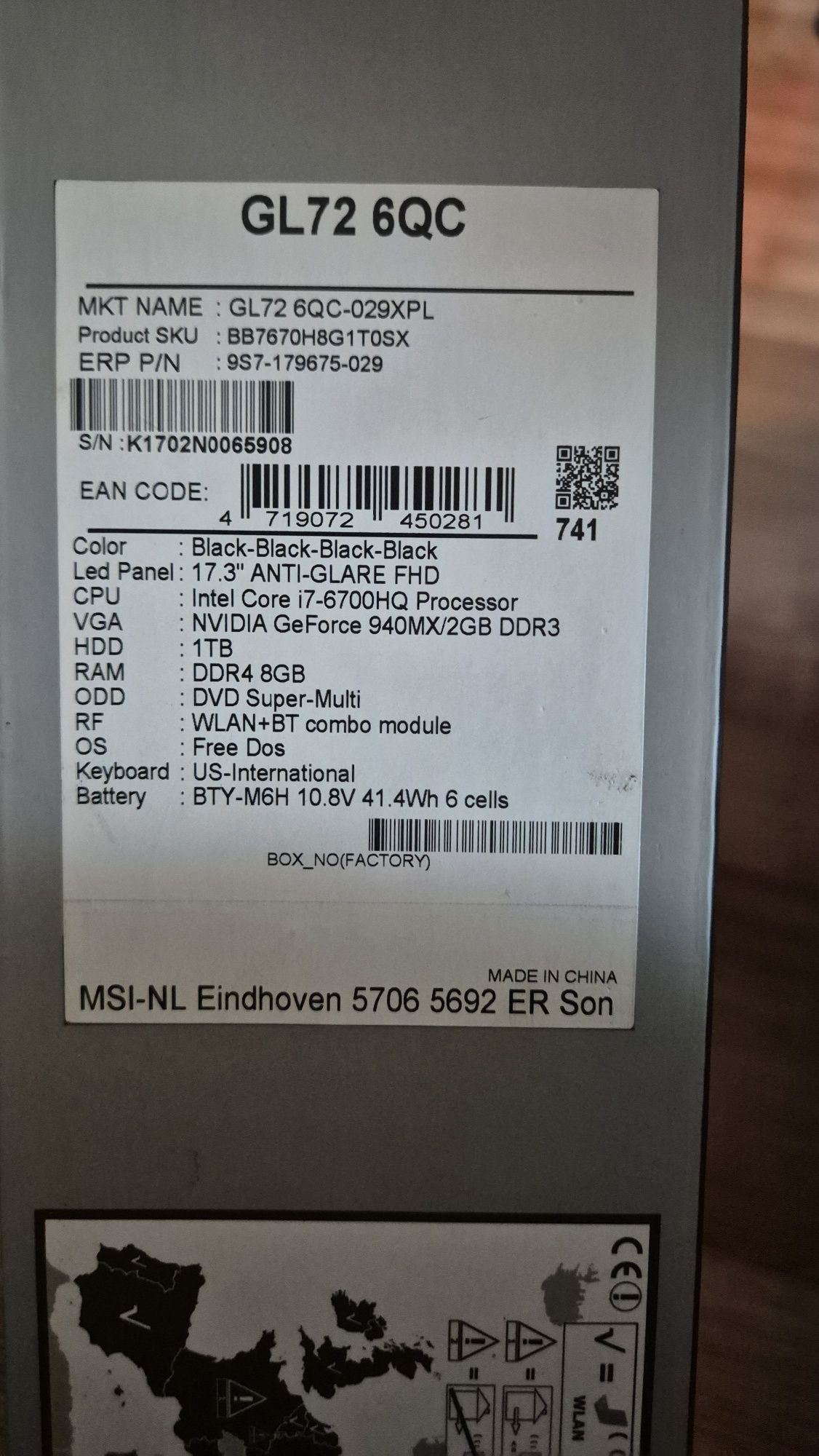 Msi GL72 6QC-029XPL