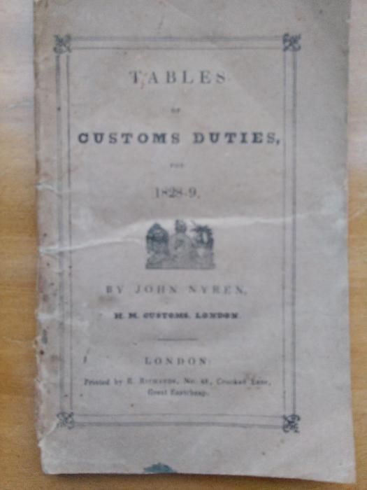 John Nyren- tables customs duties- Londres- 1828
