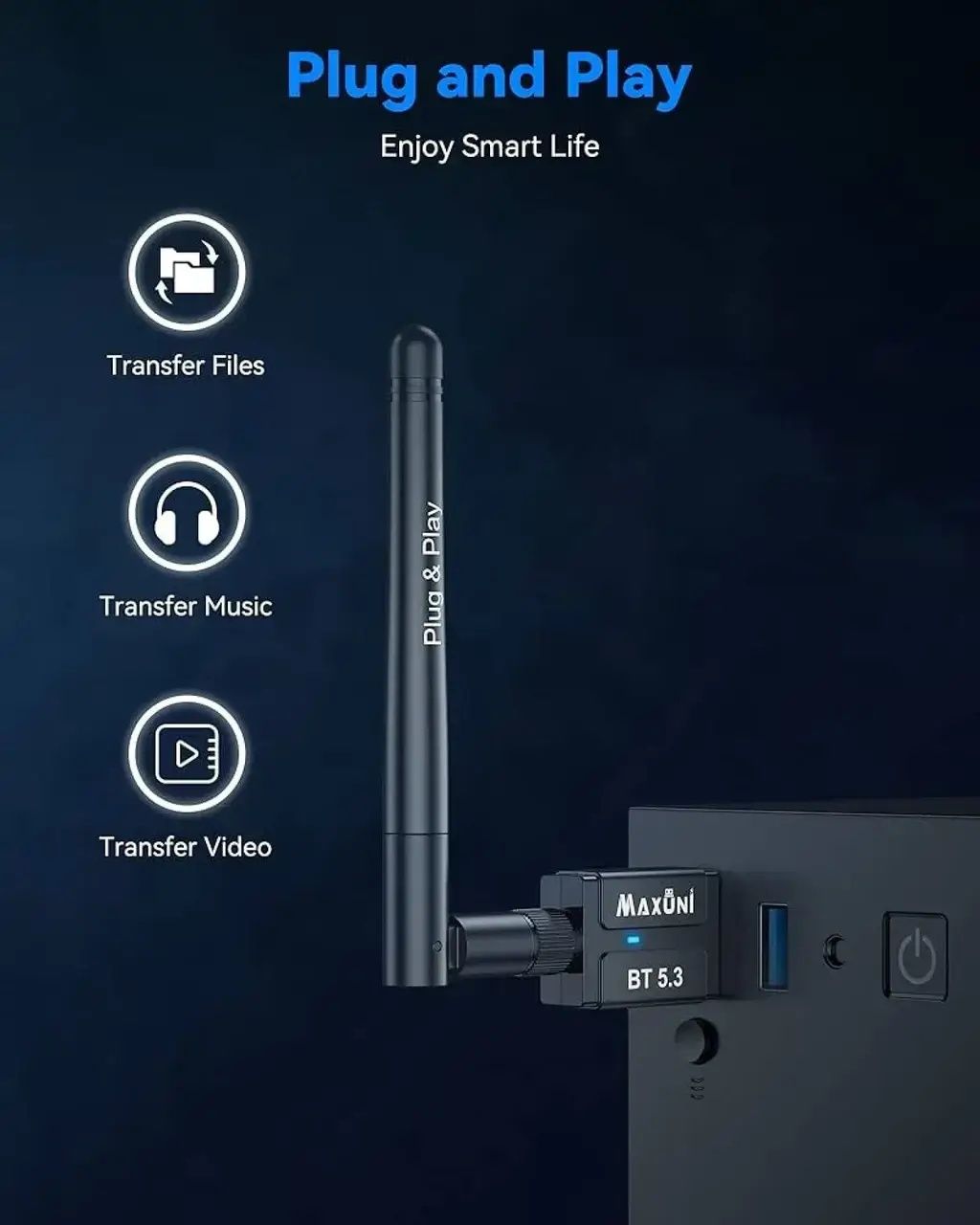 Адаптер Maxuni USB Bluetooth Dongle 5.3 EDR для ноутбука, ПК