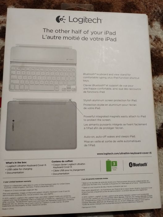 Клавіатура для iPad Air Logitech Ultrathin Keyboard Cover
bluetooth