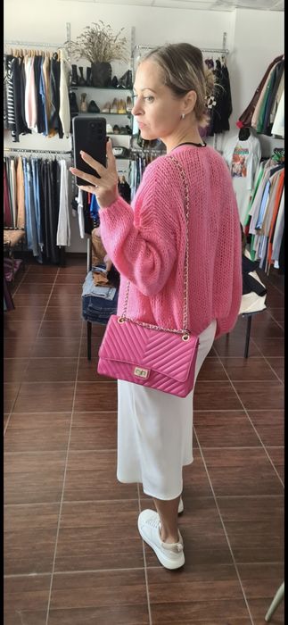 Сумка з цепкою нат  шкіра рожева