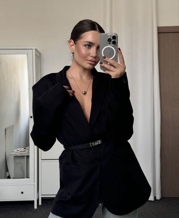 Чорний оверсайз піджак пиджак жакет блайзер базовий на підкладці