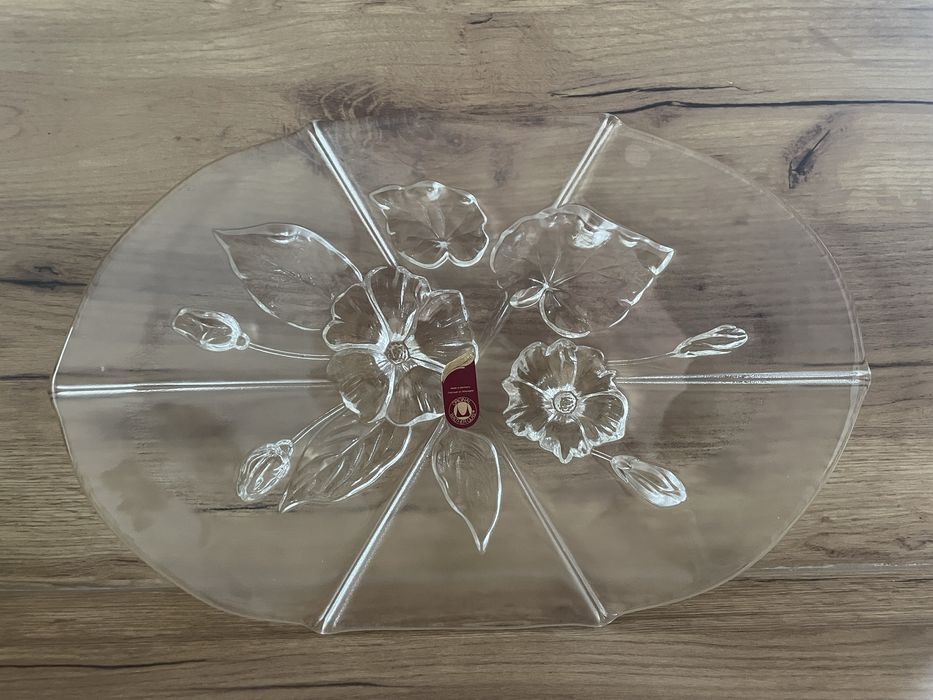 szklana taca lub panel dekoracyjny z motywem kwiatowym,  Walther-Glas.