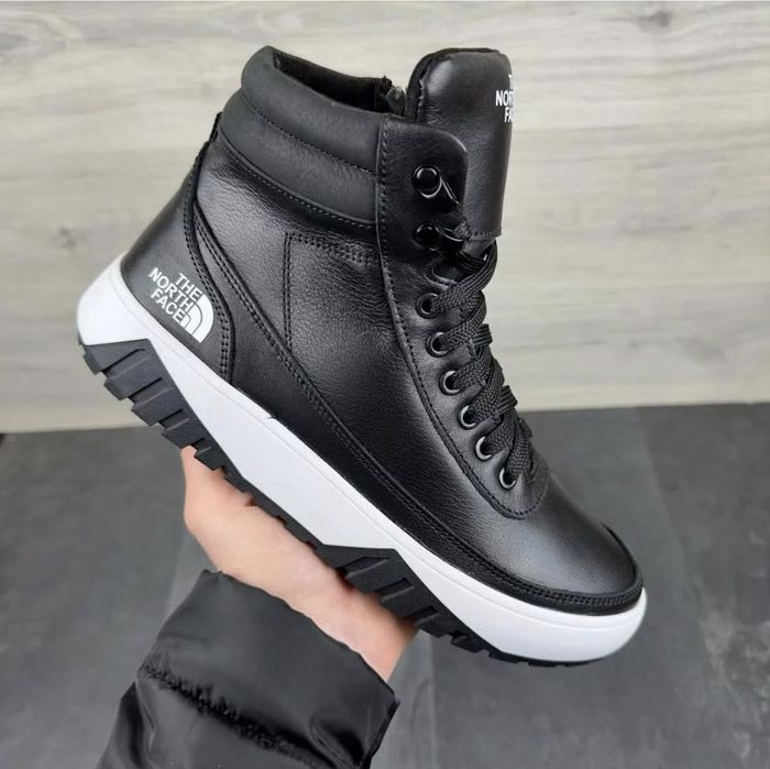 Мужские зимние кожаные прошитые кроссовки на молнии замке NORTH FACE