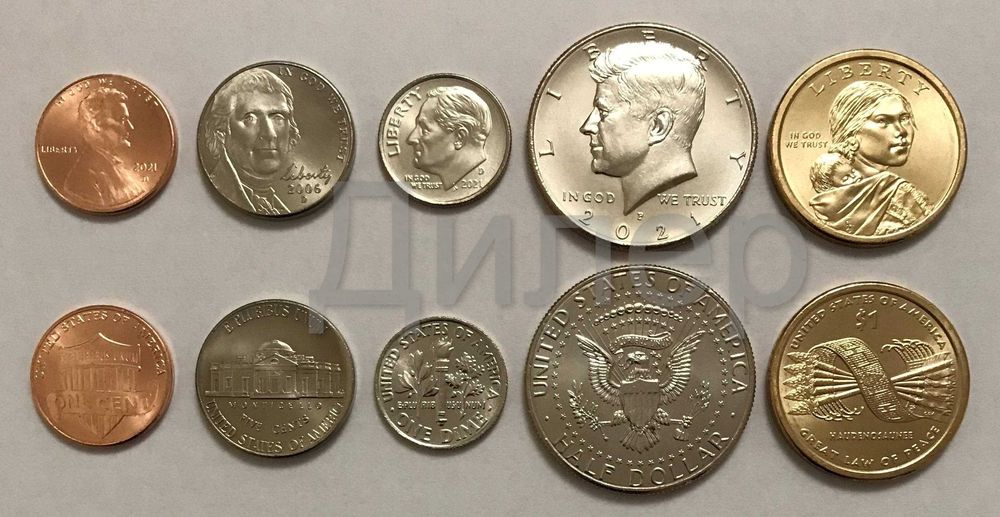 Наборы монет (США, Вануату, Соломоновы о-ва, Австралия, Кирибати) UNC