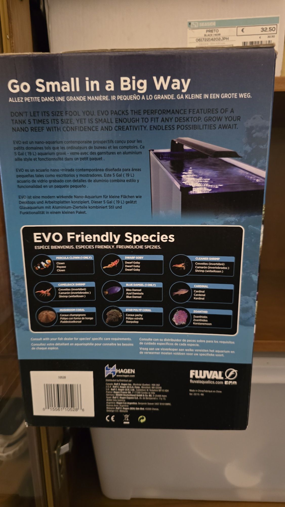Aquario fluval 19 litros EVO - água salgada