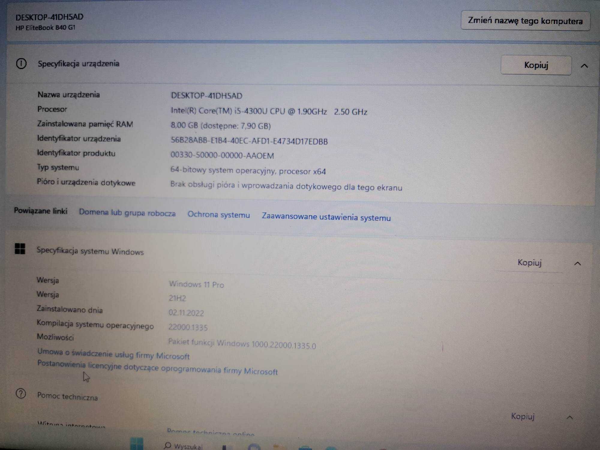 Laptop HP 840 14  Intel Core I5-4300U  8 GB   128 GB ssd