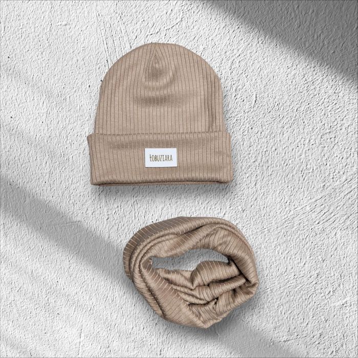 Komplet czapka komin jesienno-zimowy dla dziewczynki beżowy nowy 52 54