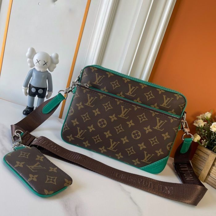 Louis Vuitton trio messenger сумка кожаная коричневая с зеленым