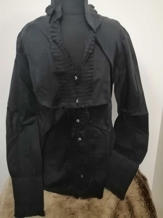 Camisa preta com drapeado Tam S da Zara - bom estado