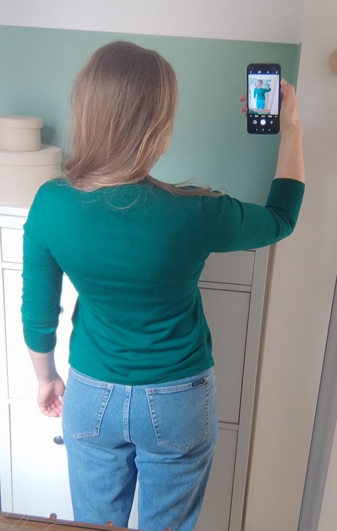 Bluzka sweterkowa butelkowa zieleń rękaw 3/4 podwójny przód L 40 XL 42