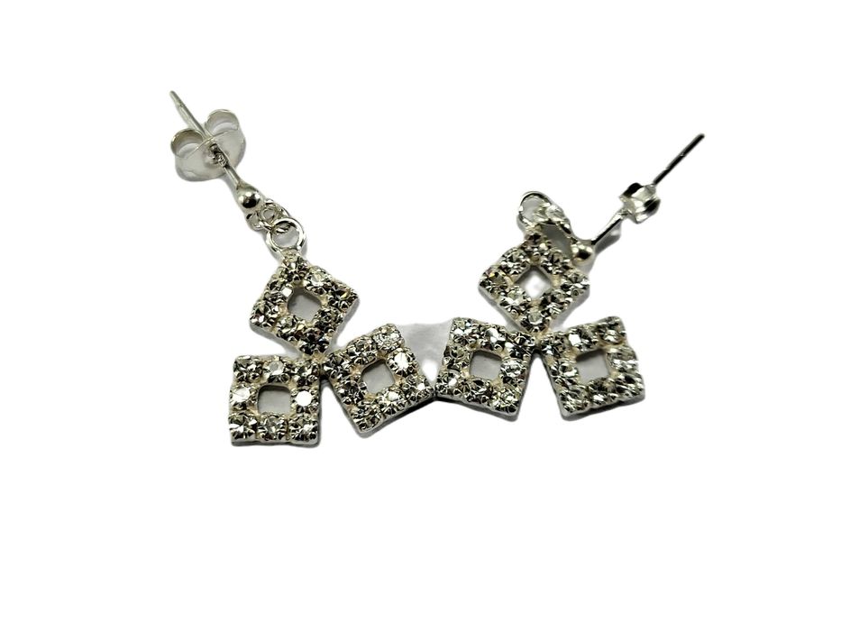 SDG433 srebrne kolczyki kwadraty z cyrkoniami 925 na sztyft