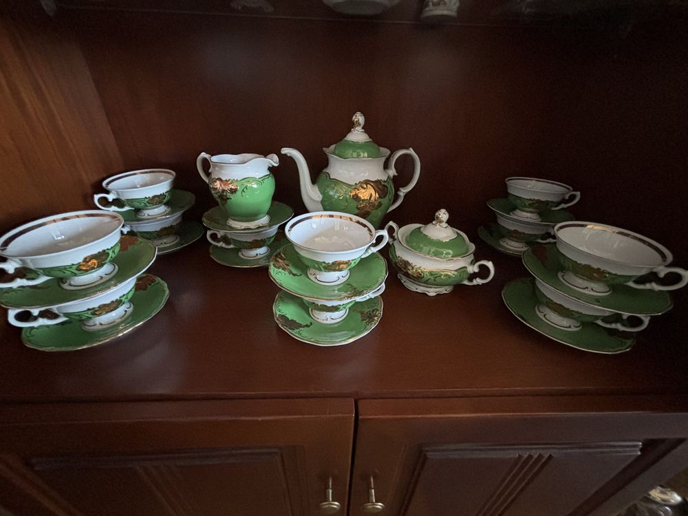 Serwis kawowy- porcelana Walbrzych Fryderyka Złoty liść