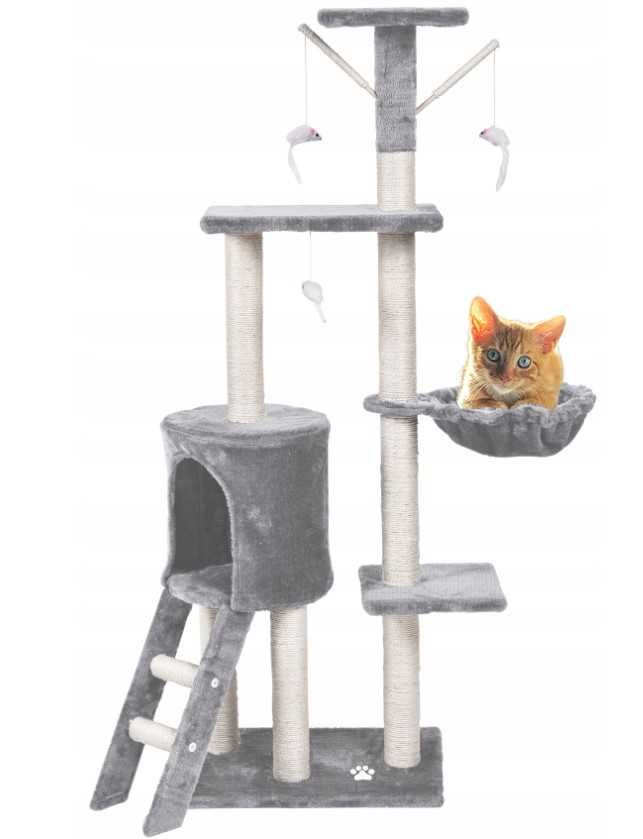 Drapak dla kota wysoki szary 138 cm, słupek do drapania, wieża