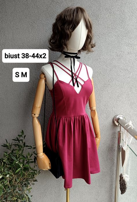 Cinamoon S M biust 38-44x2 sukienka bordowa rozkloszowa Calineczka