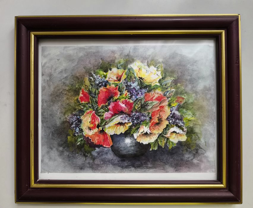 Obraz akwarela w ramie, Kwiaty