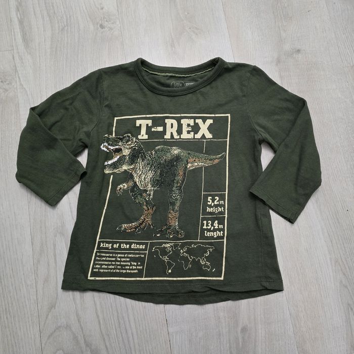 Koszulka bawełniana z długim rękawem rozm 104 z dinozaurem. Stan bdb