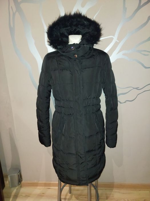 Długa, cieplana, pikowana kurtka
