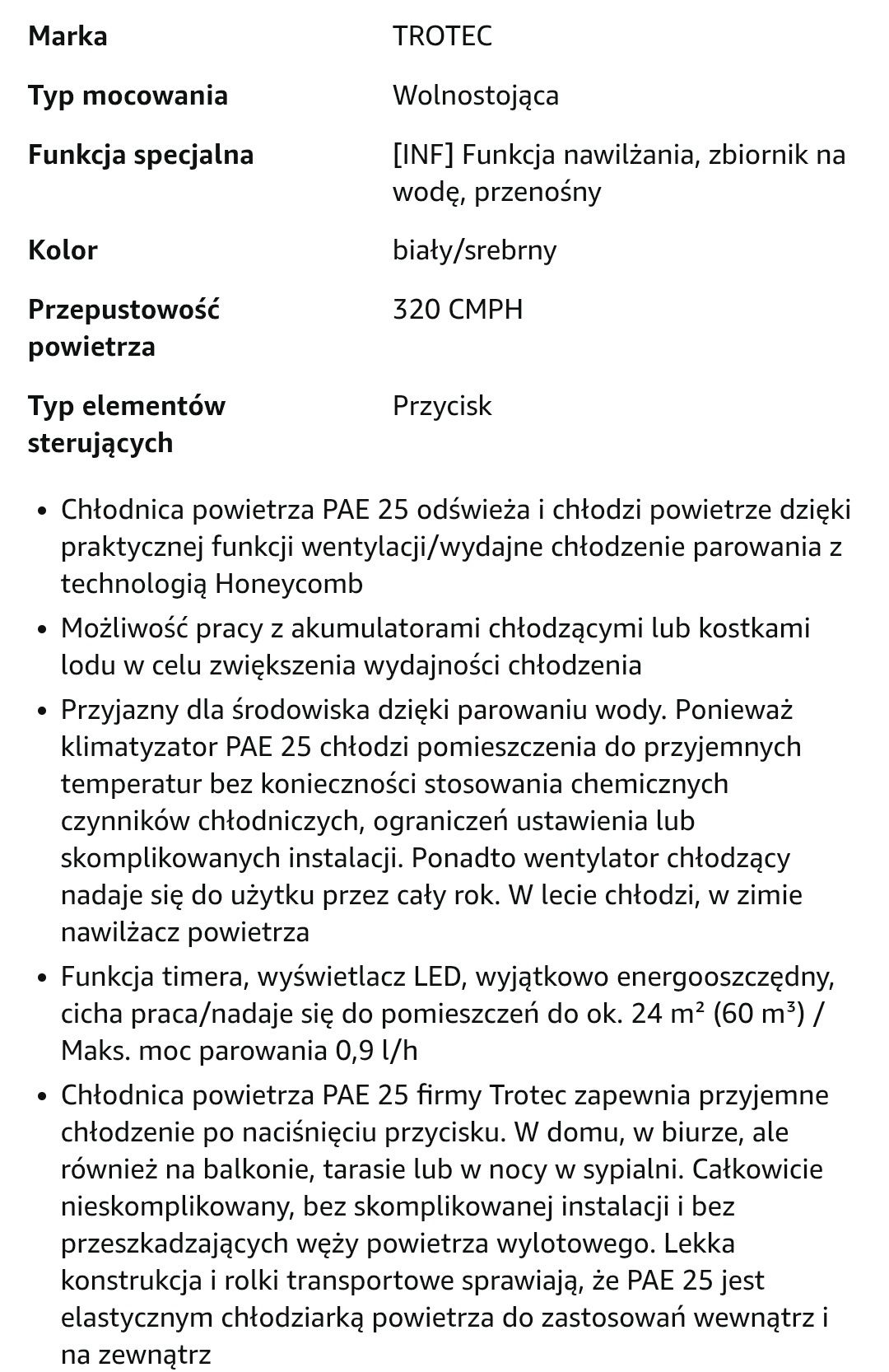 Klimator TROTEC PAE 25 wentylator na wodę