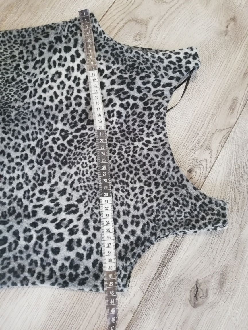 R. M Zara mięciutka ciepła dzianinowa sukienka w panterkę leopard szar