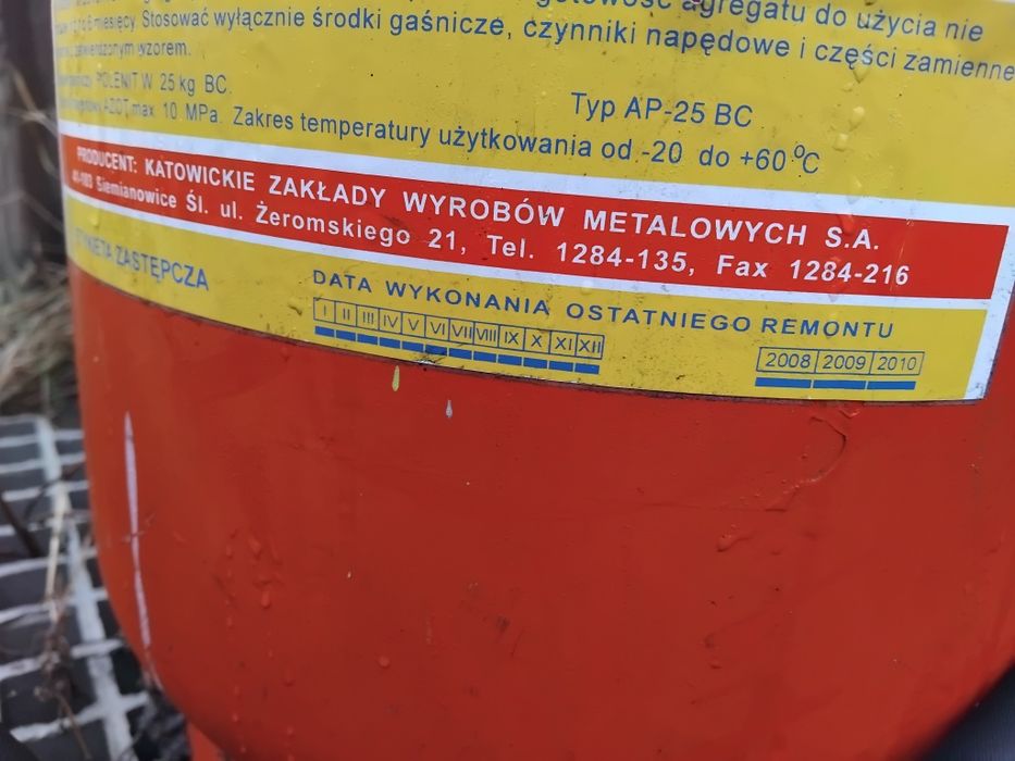 Gaśnica przewozna proszkowa 25kg agregat proszkowy AP-25 BC