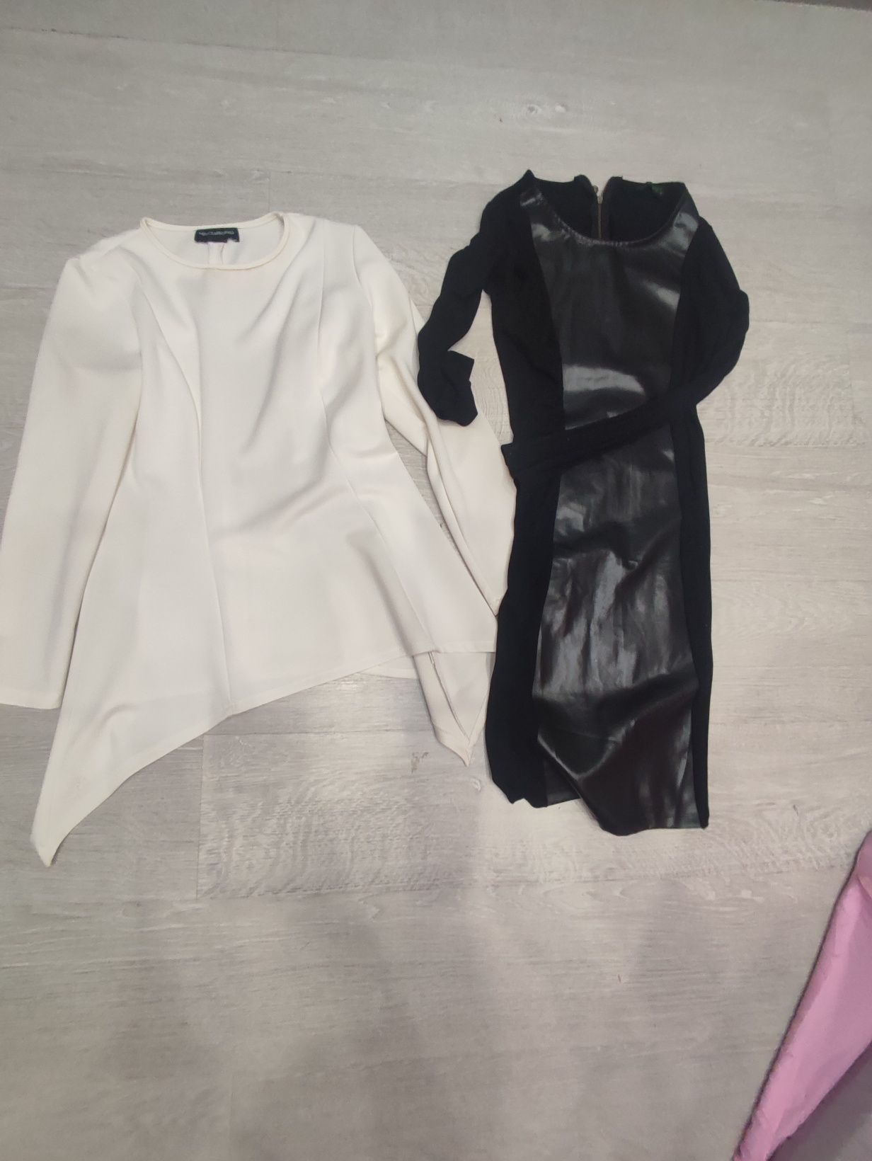 sukienka czarna midi, biała bluzka długa rozmiar 38