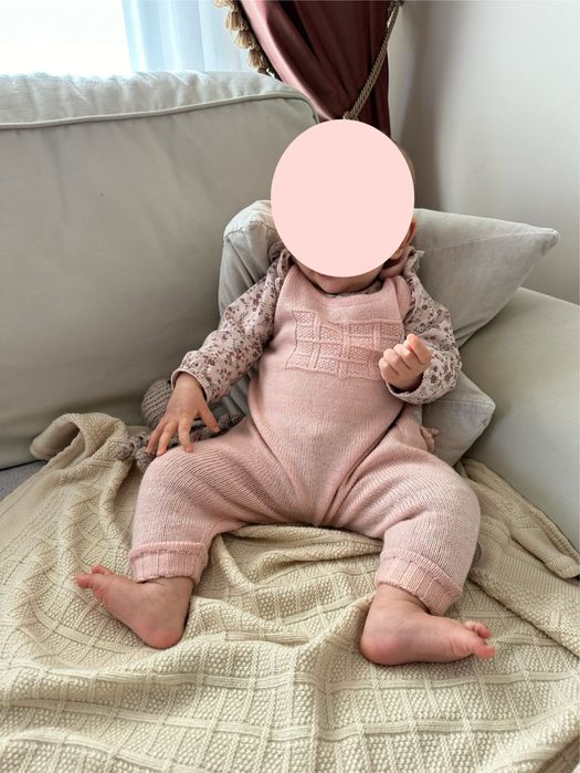 Wełniane spodnie merino na szelki ogrodniczki 62 68 74 cm Lillelam