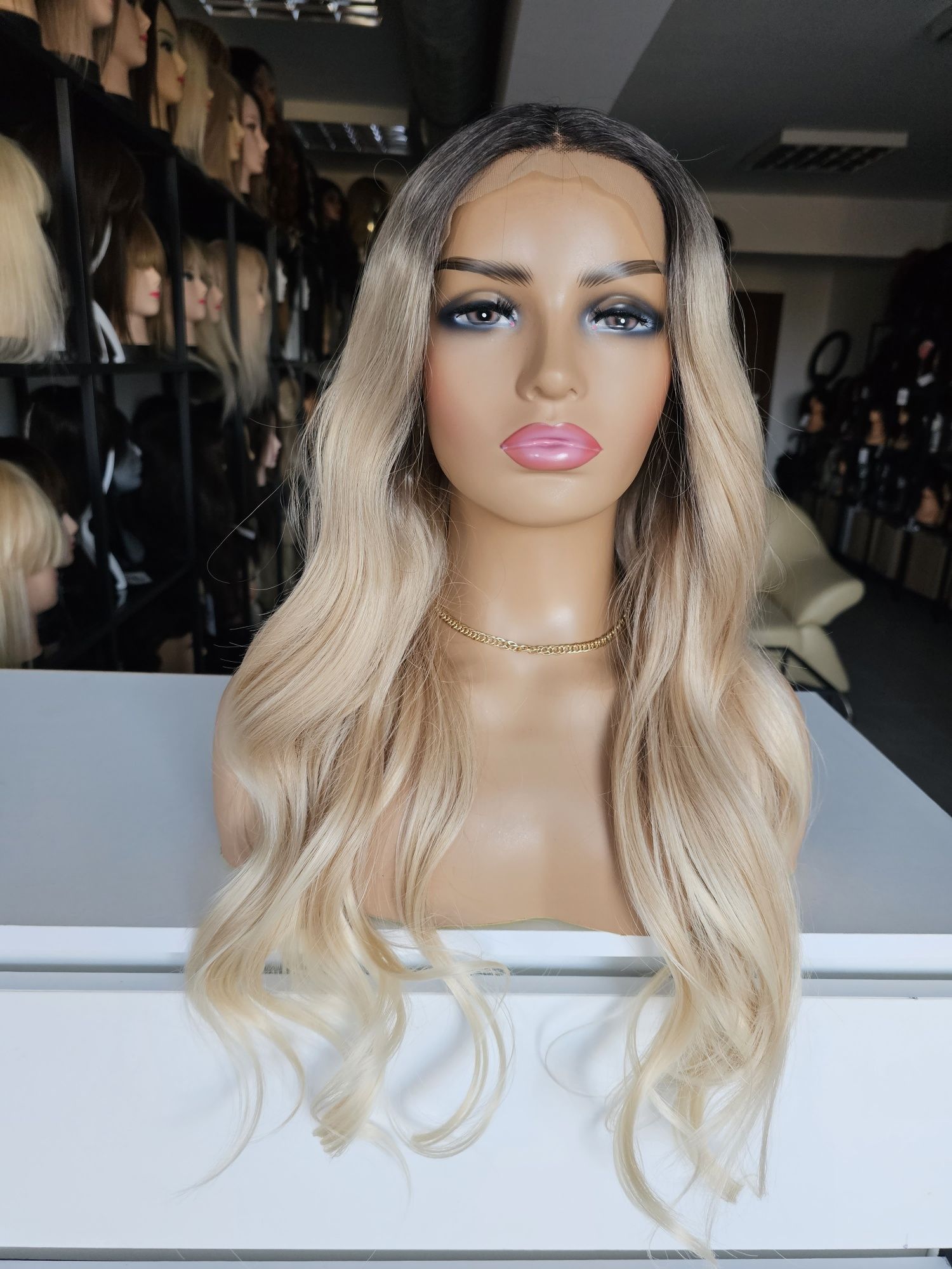 Peruka premium blond ombre Sabina 70 cm lacefront zamiast przedłużania