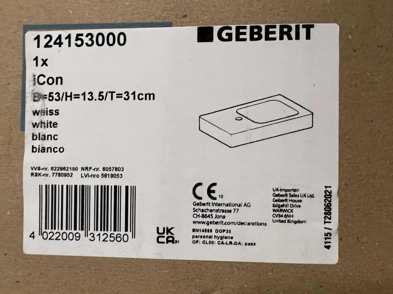 GEBERIT iCON XS Umywalka 53 cm biała 124153