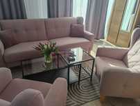 Komplet wypoczynkowy Sweet Sit Arno – sofa + 2 fotele, pudrowy róż