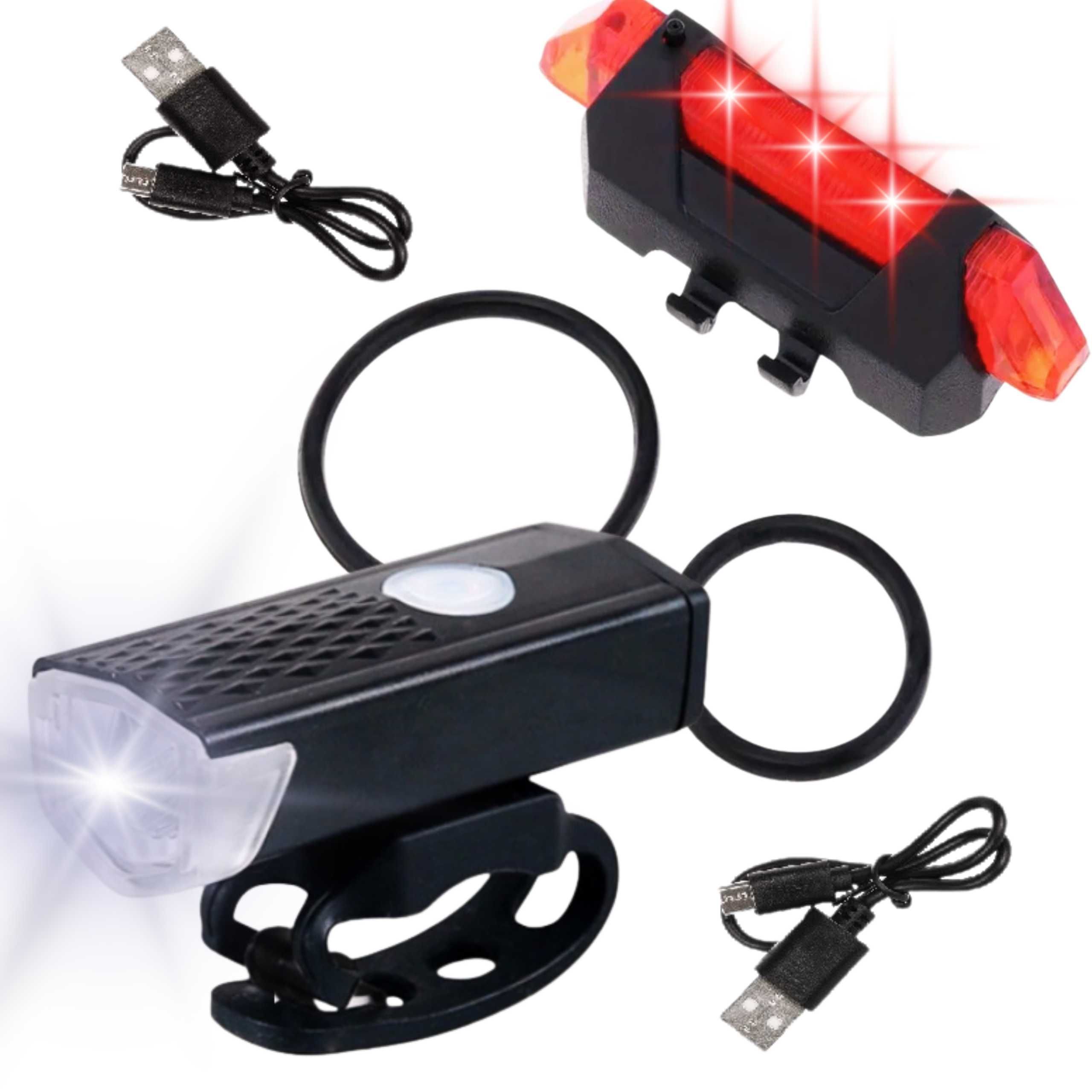 Lampka Rowerowa 2 sztuki Przód + Tył LED USB Zestaw Oświetlenie Rower