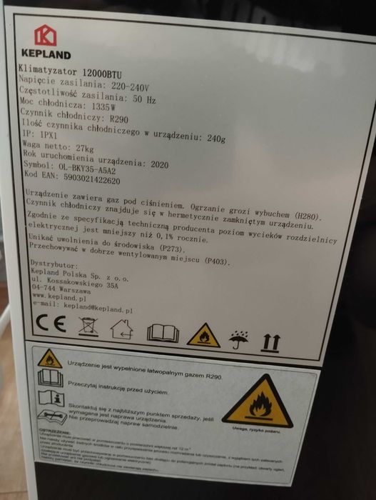 Klimatyzator KEPLAND za 1/2 ceny nowego super wydajny+ pilot