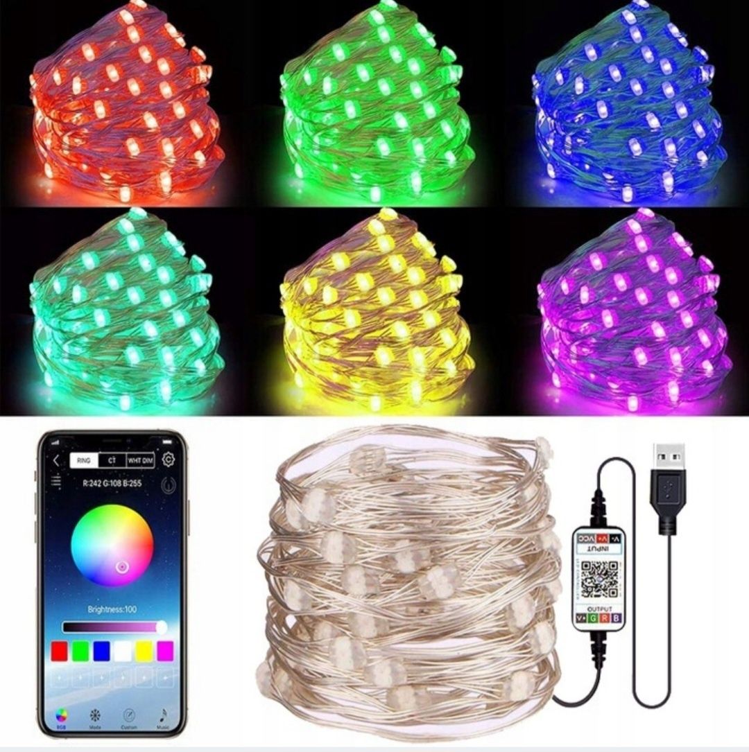 Inteligentne lampki choinkowe 100 LED Multikolor BLUETOOTH USB