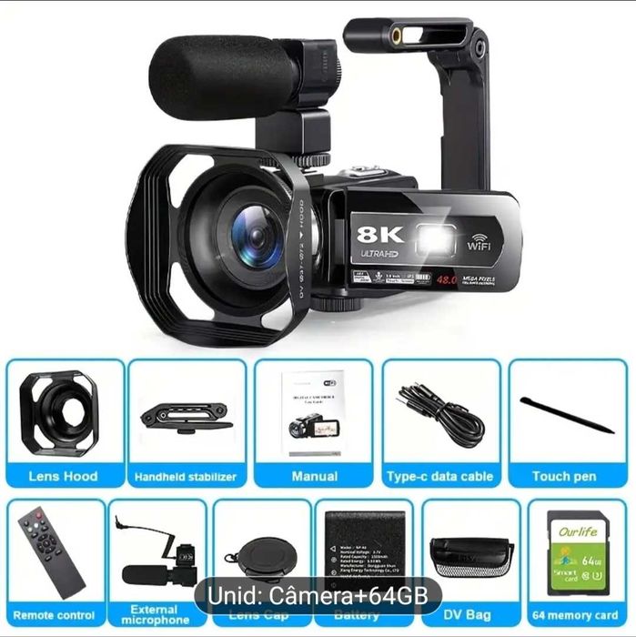 Máquina fotográfica. Filma 64 GB. 8K