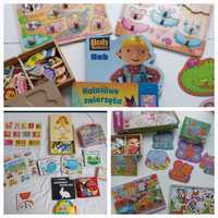 Zestaw zabawek edukacyjnych drewniane układanki puzzle ksiażki