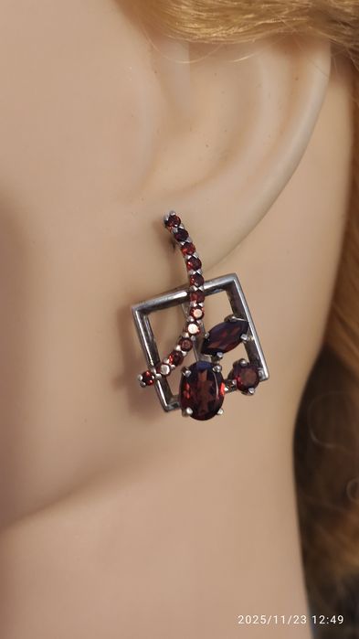Серьги серебро, гранаты, винтаж, сережки срібні, вінтаж