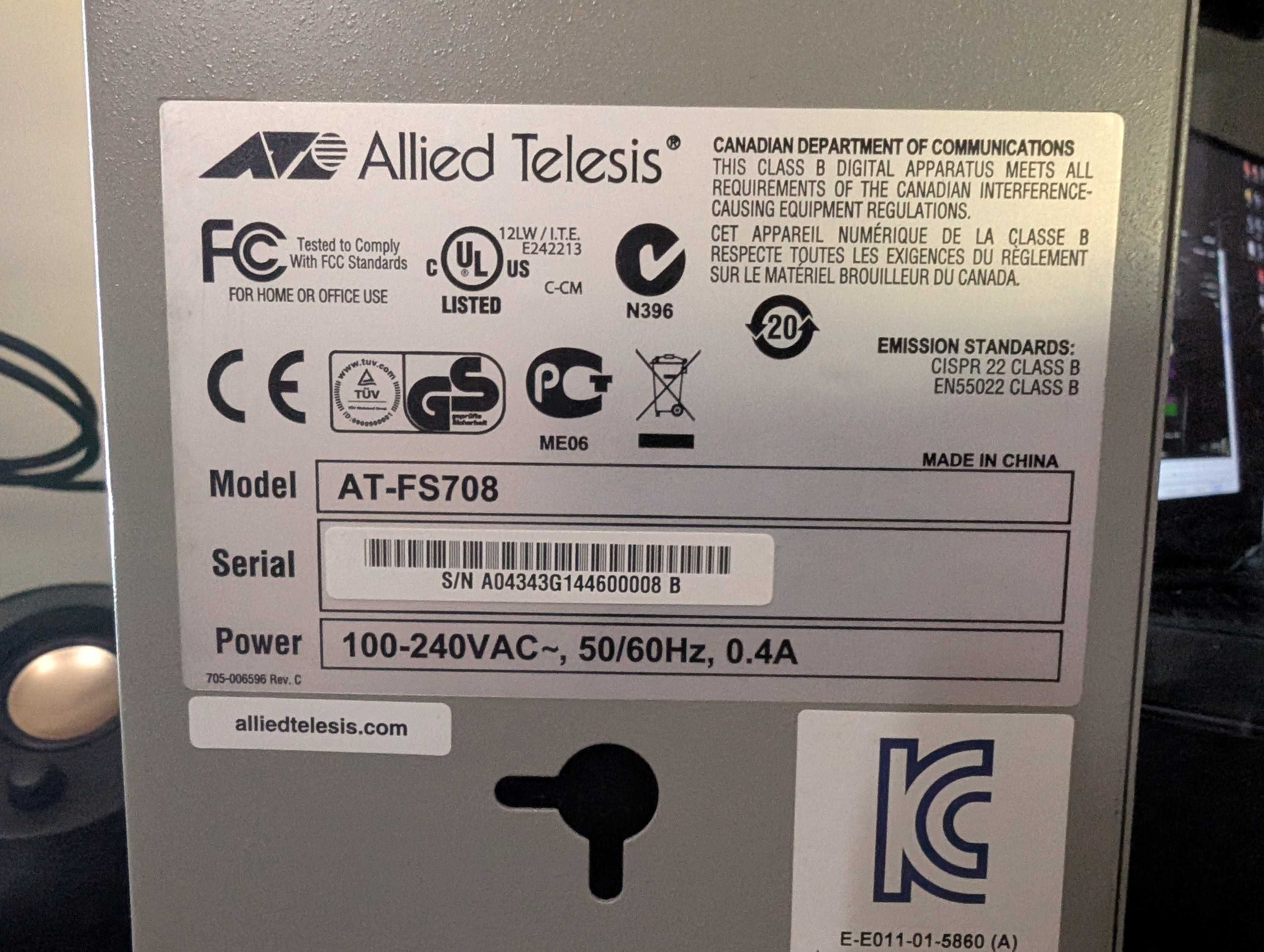 Switch Allied Telesis AT-FS708