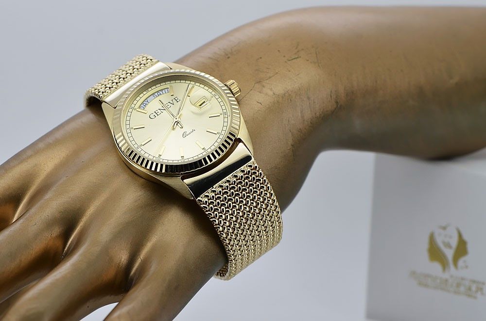 Złoty zegarek z bransoletą męski unisex 14k 585 Geneve mw013ydy&mbw014