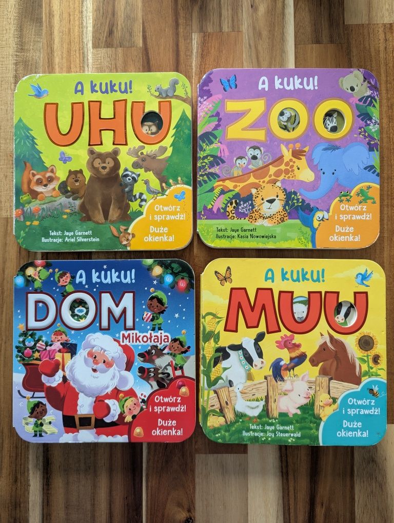 Książeczki z okienkami a kuku uhu, zoo, muu, dom Mikołaja