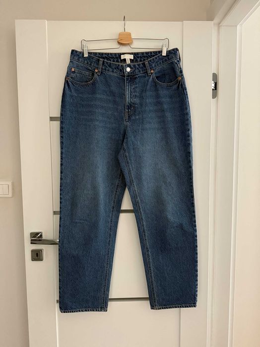 Jeansy straight leg high waist H&M 44 denim