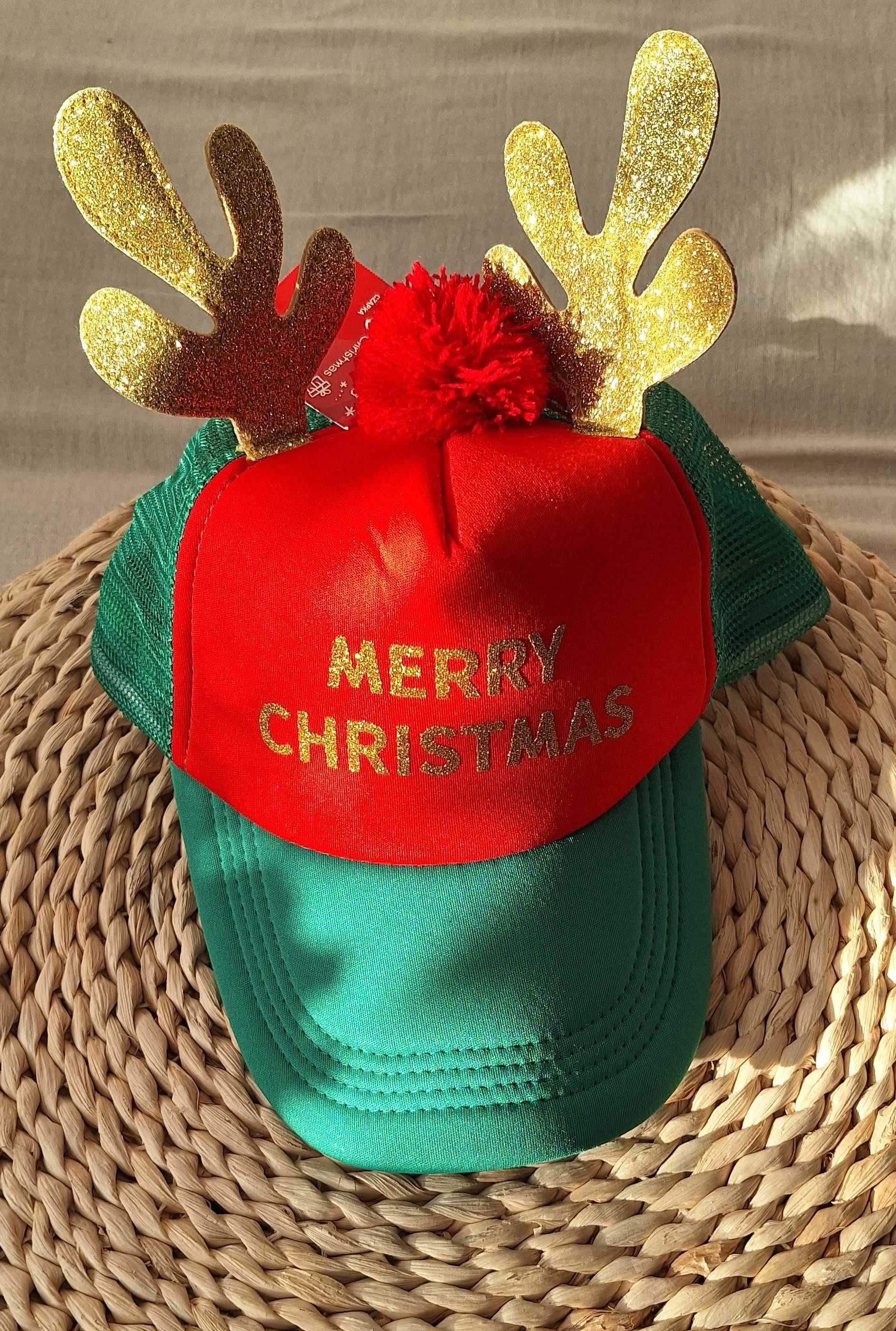 Nowa z metką świąteczna czapka z daszkiem Renifer