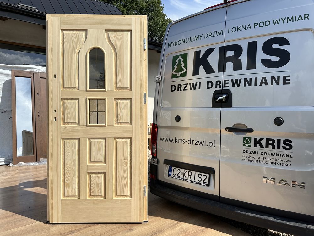 Drzwi zewnętrzne drewniane lite sosnowe Na każdy wymiar Dostawa Polska