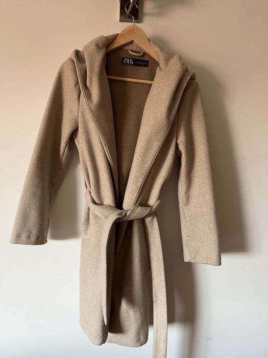 Zara casaco comprido bege tamanho M