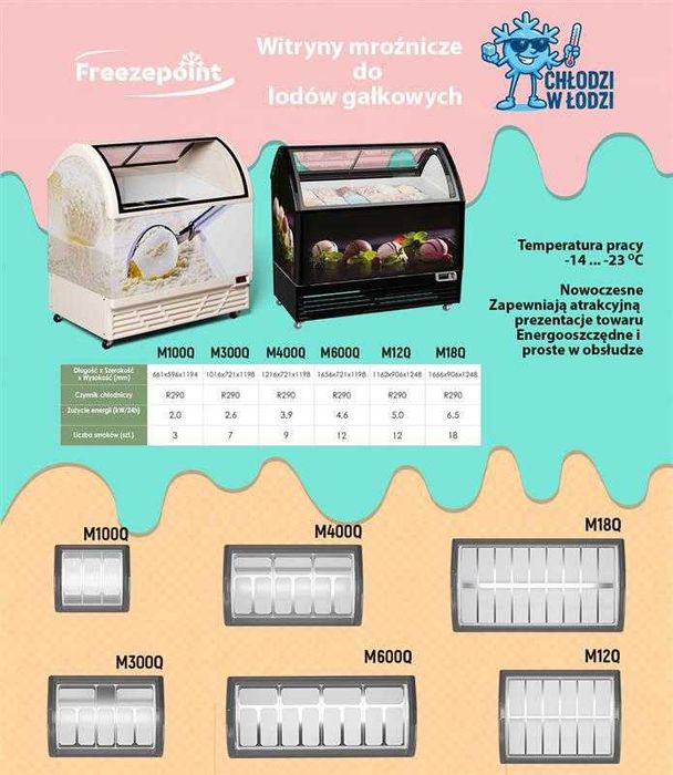 NOWA zamrażarka lody lodów kuweciara 9 smaków M400Q konserwator DOSTAW